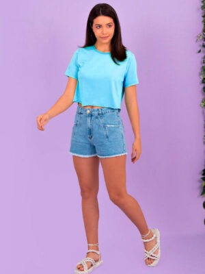 Blusinha Cropped Azul Liso Soltinho Sem Estampa - No Sense (1)