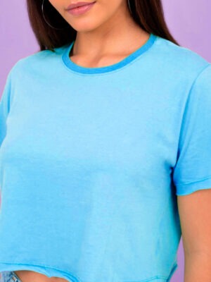 Blusinha Cropped Azul Liso Soltinho Sem Estampa - No Sense (3)