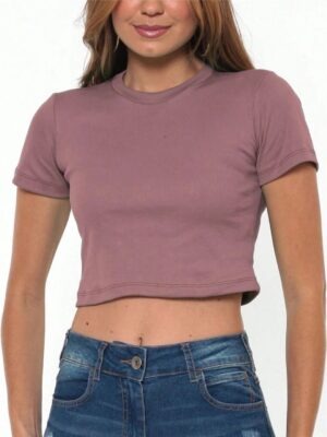 Blusinha Cropped Marsala Mesclado Manga Curta Soltinho