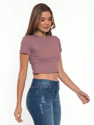 Blusinha Cropped Marsala Mesclado Manga Curta Soltinho (4)
