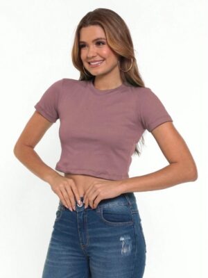 Blusinha Cropped Marsala Mesclado Manga Curta Soltinho (5)