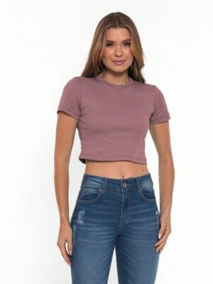 Blusinha Cropped Marsala Mesclado Manga Curta Soltinho (6)