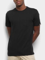 Camiseta 100% Algodão Preto Slim Manga Curta Tee Com Bolso - No Sense