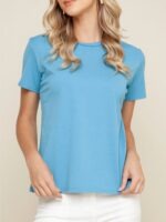 Camiseta Azul Feminina Babylook T-Shirt Lisa Sem Estampa  - No Sense