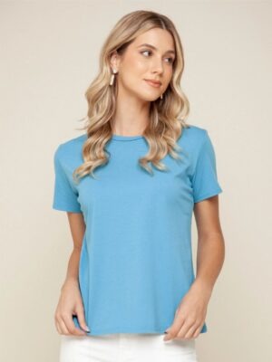 Camiseta Azul Feminina Babylook T-Shirt Lisa Sem Estampa (4)