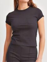 Camiseta Babylook 100% Algodão Preto Soltinho Com Bolso