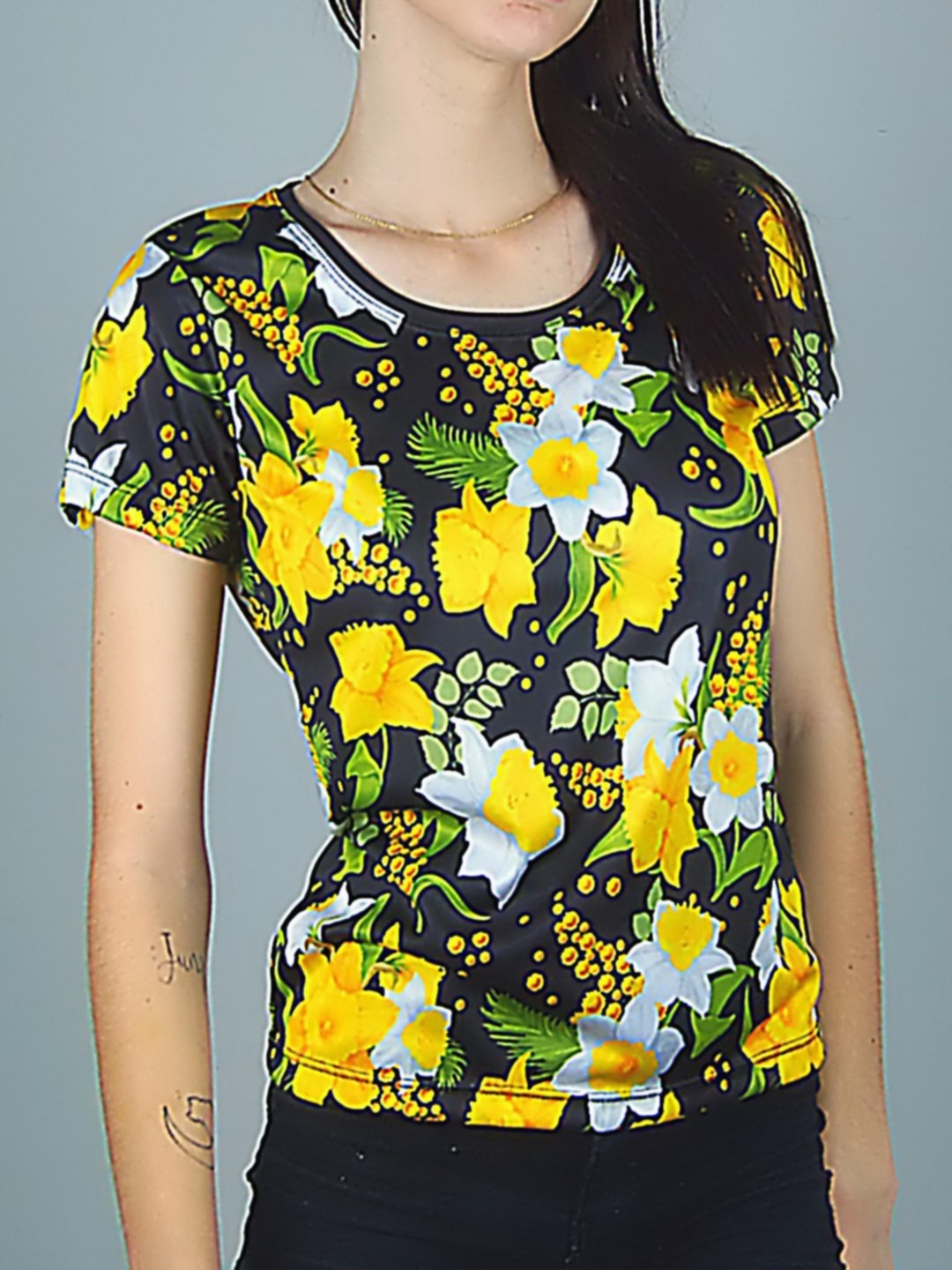 Camiseta Babylook Floral Flores Amarelo - TOTAL - No Sense