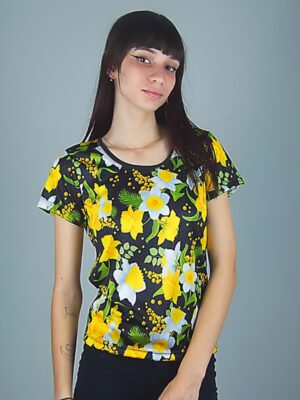 Camiseta Babylook Floral Flores Amarelo (1)