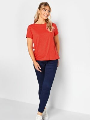 Camiseta Babylook Vermelha Blusa Básica Feminina Lisa Sem Estampa (2)