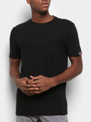 Camiseta Básica Preto Com Bolso Sem Estampa - No Sense