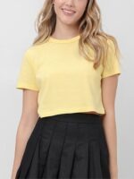 Camiseta Cropped Amarelo Pastel Liso Sem Estampa Soltinho - No Sense