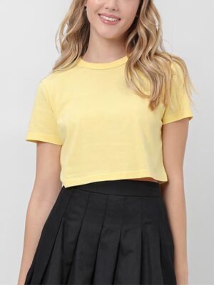 Camiseta Cropped Amarelo Pastel Liso Sem Estampa Soltinho - No Sense