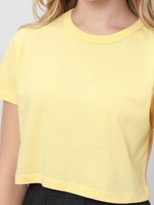 Camiseta Cropped Amarelo Pastel Liso Sem Estampa Soltinho - No Sense (3)