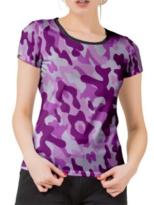 Camiseta Esportiva Feminina Babylook Dry Fit Camuflado Rosa - TOTAL - No Sense (1)