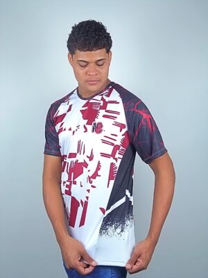 Camiseta Estampa Abstrato Vermelho Raglan Dry Slim - NO SENSE (3)