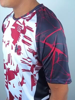 Camiseta Estampa Abstrato Vermelho Raglan Dry Slim - NO SENSE (7)