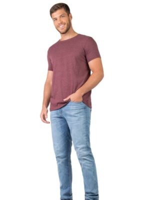 Camiseta Estonada Marsala Mescla Lisa T-Shirt Tee Slim Convencional (03)