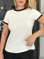 Camiseta Babylook 100% Algodão Ringer Tee Branco com Preto - No Sense