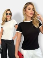 Camiseta Feminina Babylook 100% Algodão Ringer Tee Bicolor - No Sense
