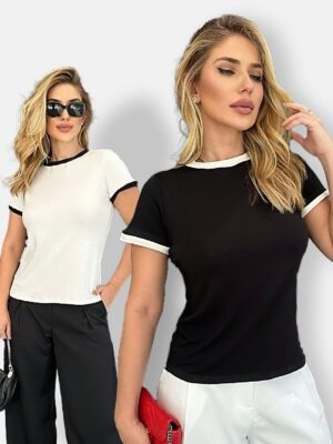 Camiseta Feminina Babylook 100% Algodão Ringer Tee Bicolor - No Sense