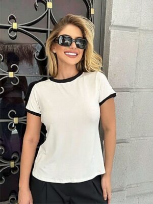 Camiseta Feminina Babylook 100% Algodão Ringer Tee Bicolor (2)