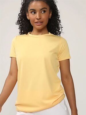 Camiseta Feminina Babylook Amarelo Pastel Básico Lisa Sem Estampa - No Sense (3)