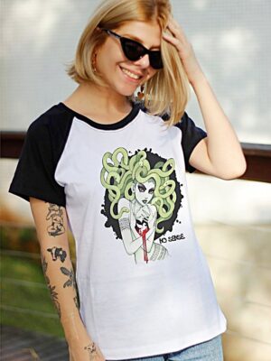 Camiseta Feminina Babylook Raglan Medusa Cute - No Sense (2)