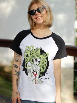 Camiseta Feminina Babylook Raglan Medusa Cute - No Sense (3)