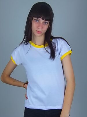 Camiseta Feminina Babylook Ringer Tee Amarela (1)