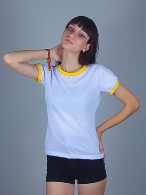 Camiseta Feminina Babylook Ringer Tee Amarela (2)