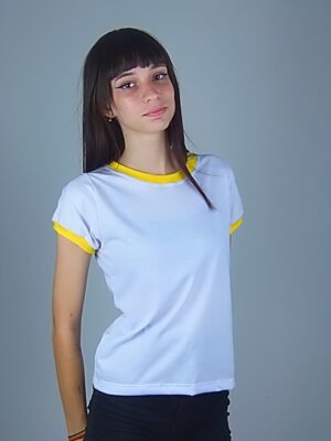 Camiseta Feminina Babylook Ringer Tee Amarela (7)