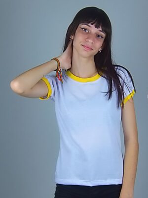 Camiseta Feminina Babylook Ringer Tee Amarela (8)