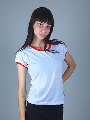 Camiseta Feminina Babylook Ringer Tee Vermelho (6)