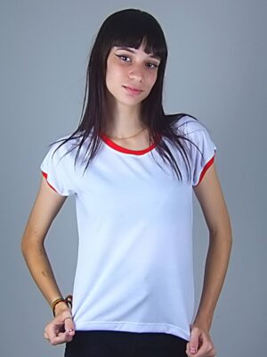 Camiseta Feminina Babylook Ringer Tee Vermelho (8)