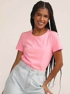 Camiseta Feminina Rosa Babylook Lisa Sem Estampa Básica -- No Sense (2)
