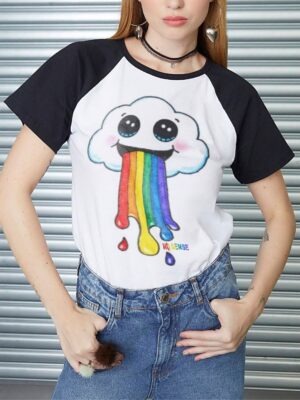 Camiseta Nuvem Arco Íris Babylook Feminina Raglan (2)