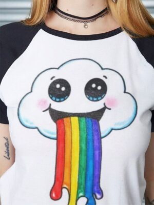 Camiseta Nuvem Arco Íris Babylook Feminina Raglan (5)