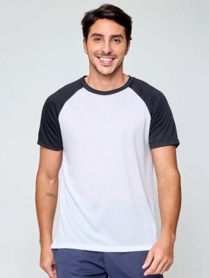 Camiseta Raglan Modelo Slim Lisa Sem Estampa Branco com Preto - No Sense (2)