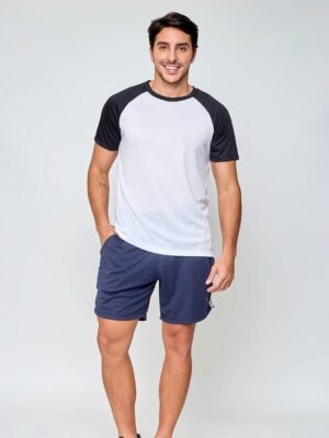 Camiseta Raglan Modelo Slim Lisa Sem Estampa Branco com Preto - No Sense (4)