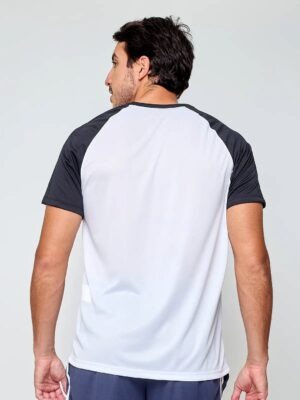Camiseta Raglan Modelo Slim Lisa Sem Estampa Branco com Preto - No Sense (5)
