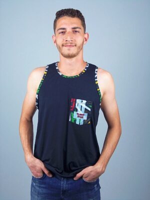 Camiseta Regata Preta Com Bolso Estampado Rasta T-Shirt Tee (4)