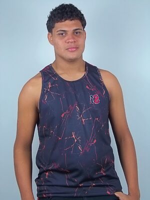 Camiseta Regata Preto Estampado Efeito Rajado (3)