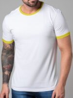 Camiseta Ringer Tee Branco c/ Amarelo Modelo Convencional Unisex - No Sense
