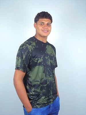 Camiseta Skull Preto Caveiras Modelo Slim (4)