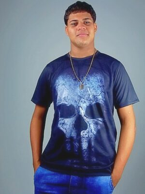 Camiseta Skull Preto Modelo Slim Caveira - TOTAL - NO SENSE (1)