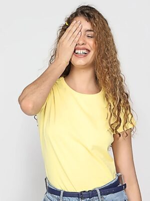 Camisetas Babylook Básica Amarelo Claro Sem Estampa - No Sense (5)