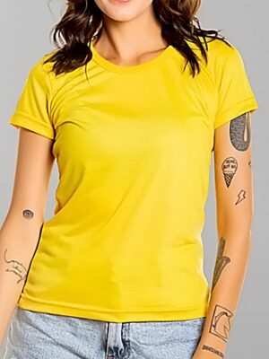 Camisetas Feminina Babylook Básica Amarelo Canário Lisa Sem Estampa - No Sense