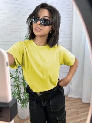Camisetas Oversized Feminina Básica Modelagem Convencional - Amarelo Canario (06)