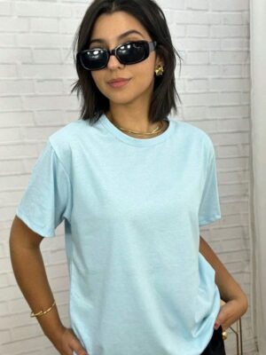 Camisetas Oversized Feminina Básica Modelagem Convencional - Azul Claro (05)