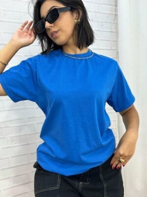 Camisetas Oversized Feminina Básica Modelagem Convencional - Azul Royal (03)